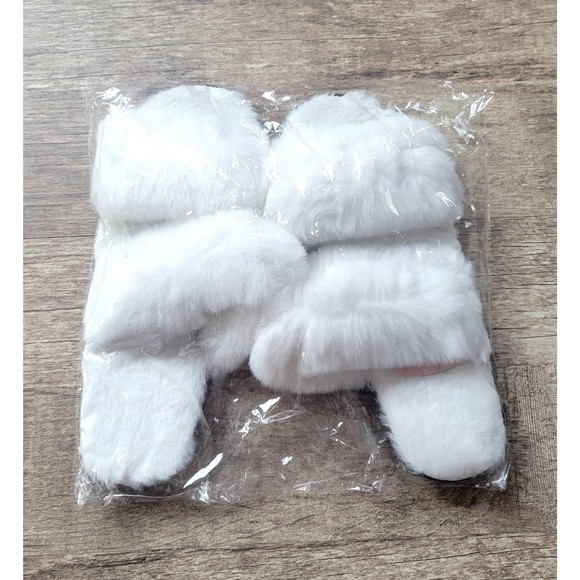 Fuzzy White Slippers with Porch-Friendly Rubber Sole - Picture 1 of 2
